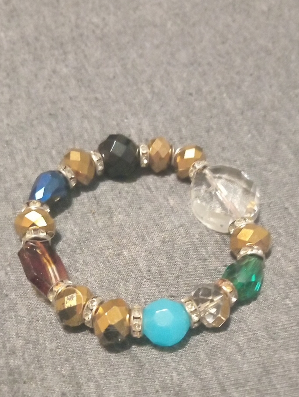 Multicolor Faceted Bead Stretch Bracelet - Turquoise Accent - Picture 1 of 3